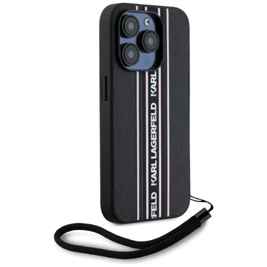 Karl Lagerfeld - Saffiano Athleisure Stripes Cord (KLHCP15LPAMSCNSP) - iPhone 15 Pro - Pink