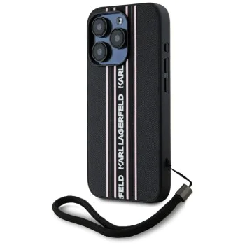 Karl Lagerfeld - Saffiano Athleisure Stripes Cord (KLHCP15LPAMSCNSP) - iPhone 15 Pro - Pink