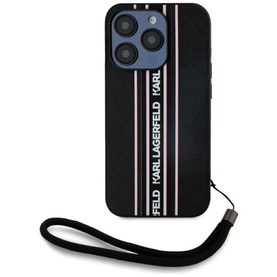 Karl Lagerfeld - Saffiano Athleisure Stripes Cord (KLHCP15LPAMSCNSP) - iPhone 15 Pro - Pink