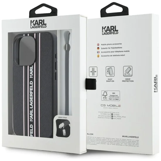 Karl Lagerfeld - Saffiano Athleisure Stripes Cord (KLHCP15XPAMSCNSP) - iPhone 15 Pro Max - розов
