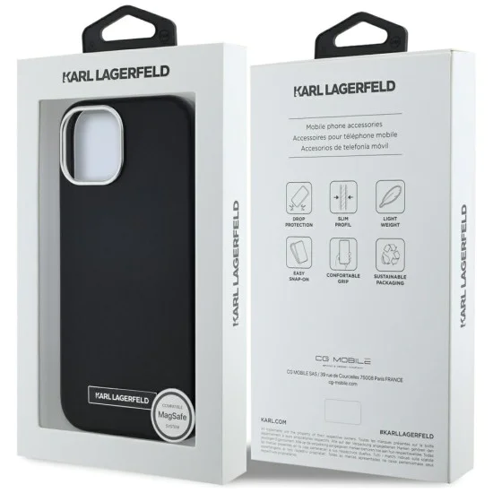 Калъф за iPhone 15 – Карл Лагерфелд – Leather MagSafe (KLHMP15SPGMSRPK) – FW Metal Plate