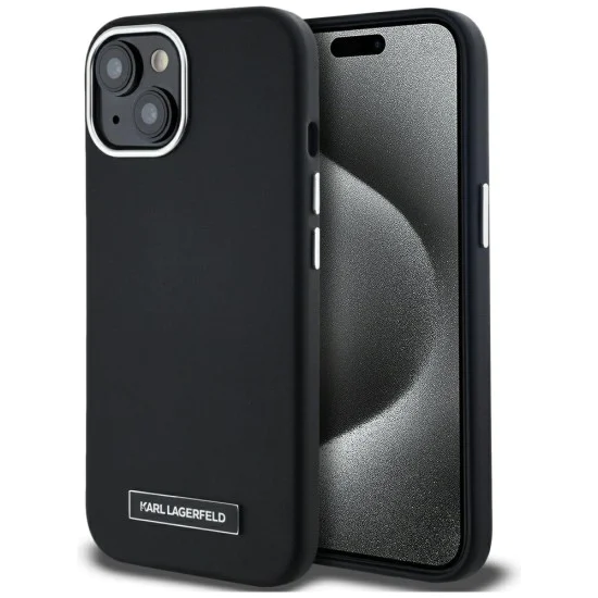Калъф за iPhone 15 – Карл Лагерфелд – Leather MagSafe (KLHMP15SPGMSRPK) – FW Metal Plate