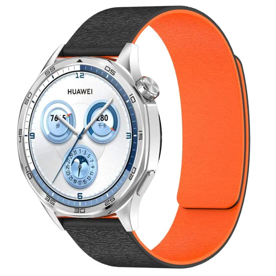 Techsuit - Каишка за часовник 20 мм (W074) - Samsung Galaxy Watch4/5/Active 2, Huawei Watch GT 3 (42 мм)/GT 3 Pro (43 мм) - черен/оранжев