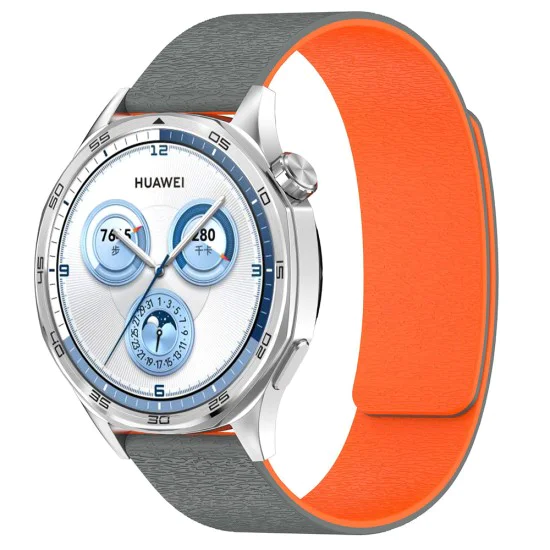 Techsuit - Каишка за часовник 20 мм (W074) - Samsung Galaxy Watch4/5/Active 2, Huawei Watch GT 3 (42 мм)/GT 3 Pro (43 мм) - Сив / Оранжев