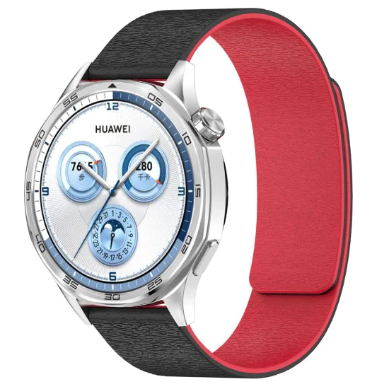 Techsuit - Каишка за часовник 20 мм (W074) - Samsung Galaxy Watch4/5/Active 2, Huawei Watch GT 3 (42 мм)/GT 3 Pro (43 мм) - черен / червен