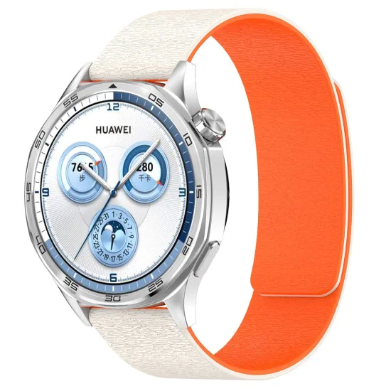 Каишка за Huawei Watch GT 4 (41 мм)/W1/Honor Watch S1/Garmin Venu 2S/Vivoactive 4S - Techsuit - Каишка за часовник 18 мм (W074) - Бежов / Оранжев