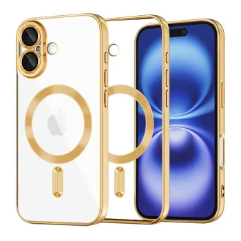 Калъф за iPhone 16 - Luxury Crystal MagSafe - Златен