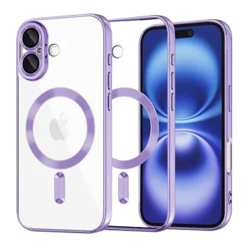Калъф за iPhone 16 - Luxury Crystal MagSafe - Светло лилав