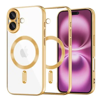 Калъф за iPhone 16 Plus - Luxury Crystal MagSafe - Златен