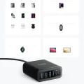 Зарядно за стена (A2154G11) - Anker - 3x USB-A, 3x Type-C, 6в1, бързо зареждане, тънък дизайн, 112W - Черно