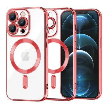 Калъф за iPhone 12 Pro Max - Luxury Crystal MagSafe - Червен