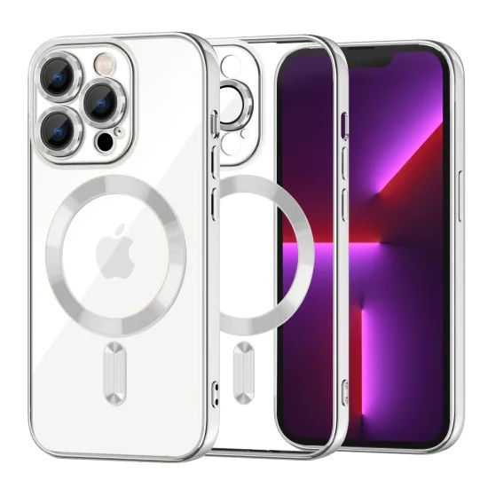 Калъф за iPhone 13 Pro - Luxury Crystal MagSafe - Сребрист