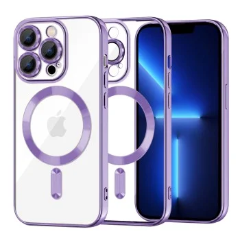 Калъф за iPhone 13 Pro Max - Luxury Crystal MagSafe - Светло лилав