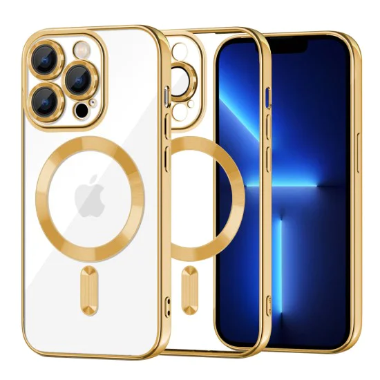 Калъф за iPhone 13 Pro Max - Luxury Crystal MagSafe - Златен