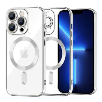 Калъф за iPhone 13 Pro Max - Luxury Crystal MagSafe - Silver