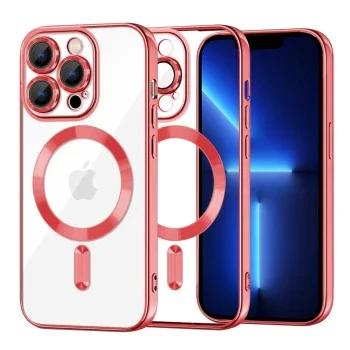 Калъф за iPhone 13 Pro Max - Luxury Crystal MagSafe - Червен