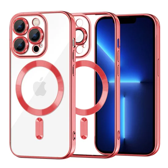Калъф за iPhone 13 Pro Max - Luxury Crystal MagSafe - Червен