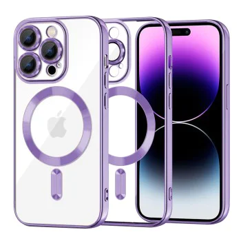 Калъф за iPhone 14 Pro Max - Luxury Crystal MagSafe - Светло лилав