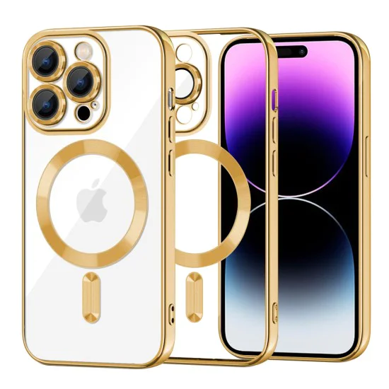 Калъф за iPhone 14 Pro Max - Luxury Crystal MagSafe - Златен
