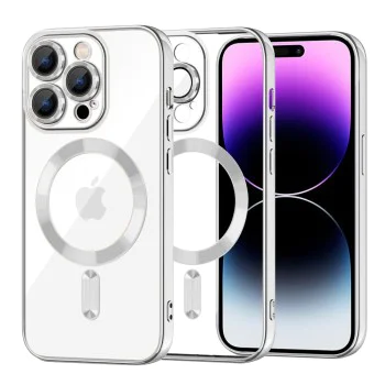 Калъф за iPhone 14 Pro Max - Luxury Crystal MagSafe - Silver