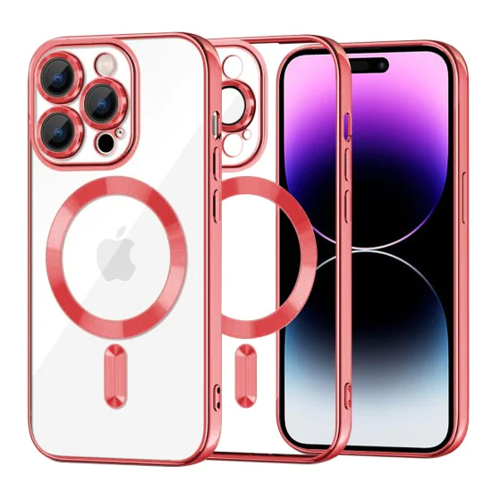 Калъф за iPhone 14 Pro Max - Luxury Crystal MagSafe - Червен