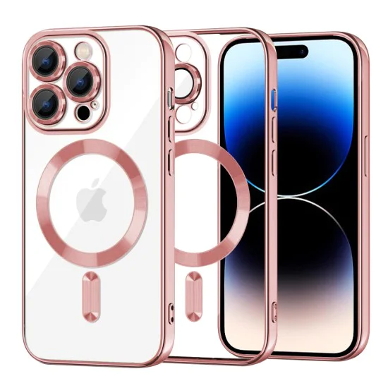 Калъф за iPhone 14 Pro - Luxury Crystal MagSafe - Розов