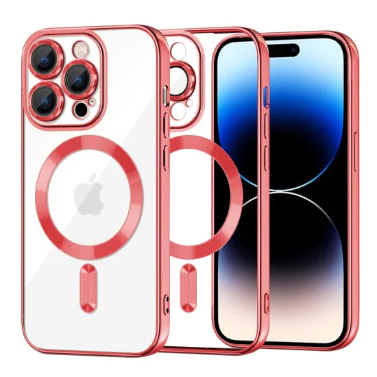 Калъф за iPhone 14 Pro - Luxury Crystal MagSafe - Червен