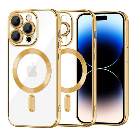 Калъф за iPhone 14 Pro - Luxury Crystal MagSafe - Златен