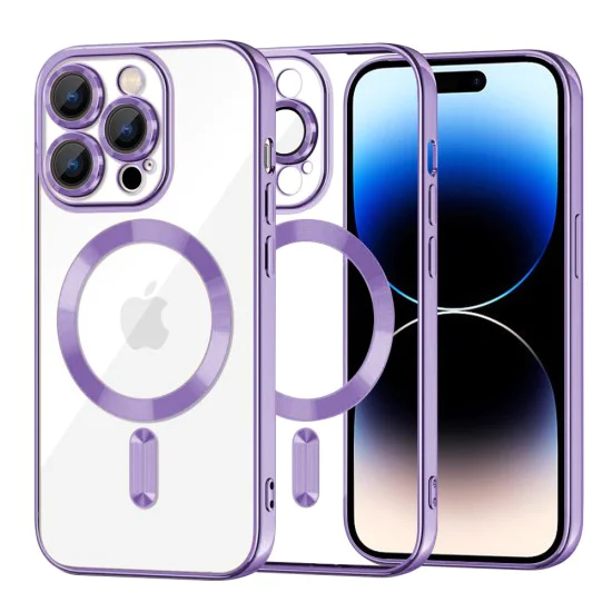 Калъф за iPhone 14 Pro - Luxury Crystal MagSafe - Светло лилав