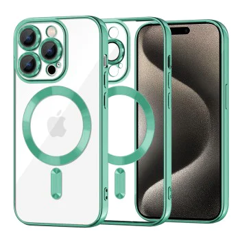 Калъф за iPhone 15 Pro Max - Luxury Crystal MagSafe - Light Green