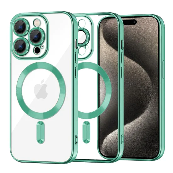 Калъф за iPhone 15 Pro Max - Luxury Crystal MagSafe - Light Green