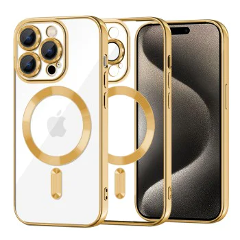 Калъф за iPhone 15 Pro Max - Luxury Crystal MagSafe - Златен