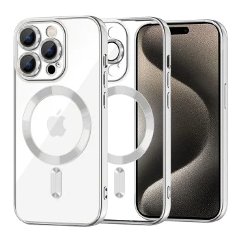 Калъф за iPhone 15 Pro Max - Luxury Crystal MagSafe - Silver