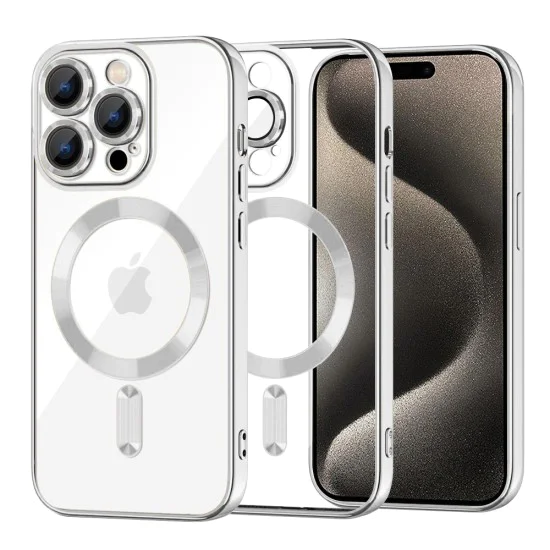 Калъф за iPhone 15 Pro Max - Luxury Crystal MagSafe - Silver