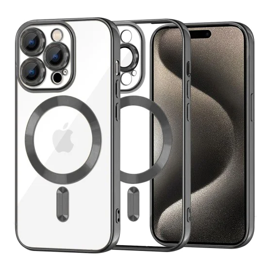 Калъф за iPhone 15 Pro Max - Luxury Crystal MagSafe - Черен