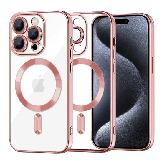 Калъф за iPhone 15 Pro - Luxury Crystal MagSafe - Розов