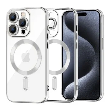 Калъф за iPhone 15 Pro - Luxury Crystal MagSafe - Сребрист
