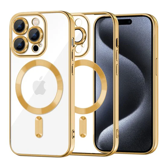 Калъф за iPhone 15 Pro - Luxury Crystal MagSafe - Златен