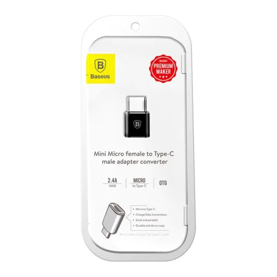 Micro-USB към Type-C OTG адаптер, 2.4A - Baseus (CAMOTG-01) - черен