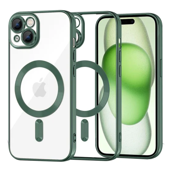 Калъф за iPhone 15 Plus - Luxury Crystal MagSafe - Deep Green