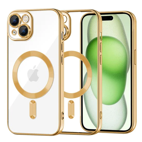 Калъф за iPhone 15 Plus - Luxury Crystal MagSafe - Златен