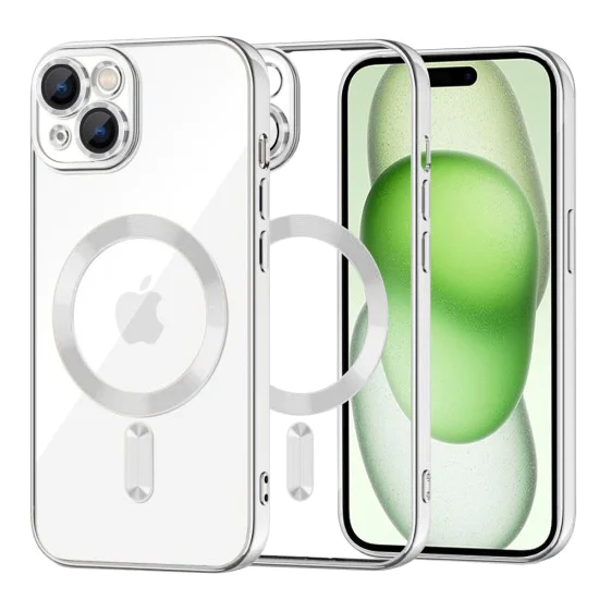 Калъф за iPhone 15 Plus - Luxury Crystal MagSafe - Сребрист