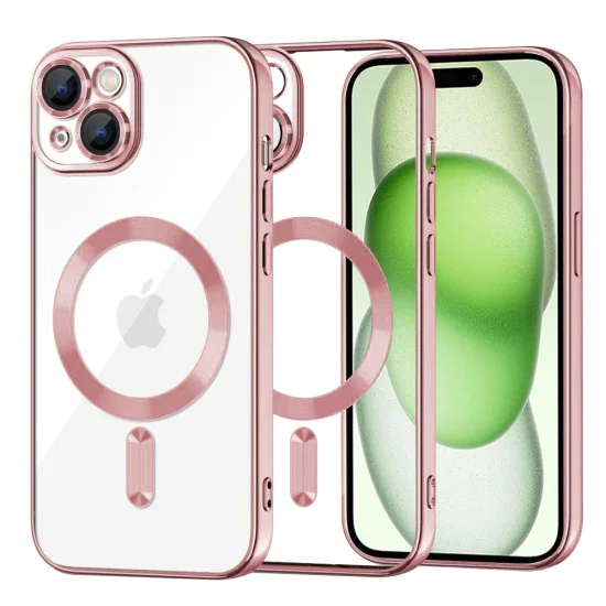 Калъф за iPhone 15 Plus - Luxury Crystal MagSafe - Розов