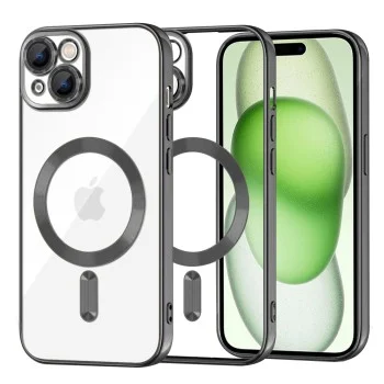 Калъф за iPhone 15 Plus - Luxury Crystal MagSafe - черен
