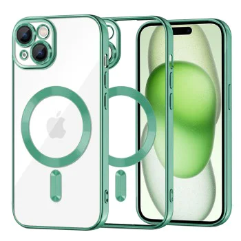 Калъф за iPhone 15 Plus - Luxury Crystal MagSafe - Светло зелен