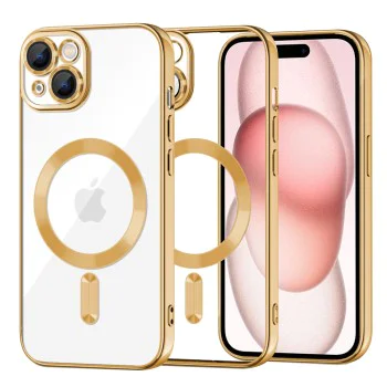 Калъф за iPhone 15 - Luxury Crystal MagSafe - Златен