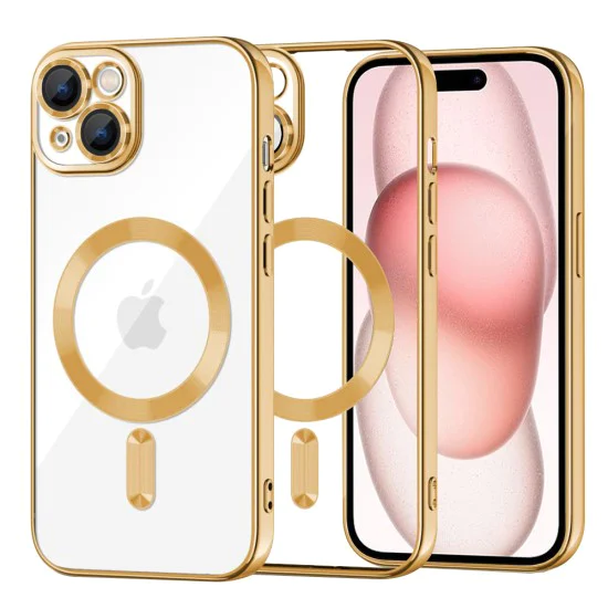 Калъф за iPhone 15 - Luxury Crystal MagSafe - Златен