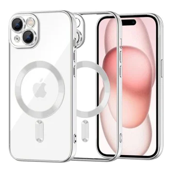Калъф за iPhone 15 - Luxury Crystal MagSafe - Silver