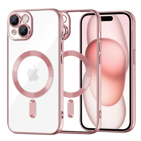 Калъф за iPhone 15 - Luxury Crystal MagSafe - Розов
