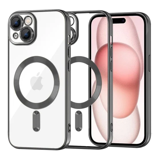 Калъф за iPhone 15 - Luxury Crystal MagSafe - черен